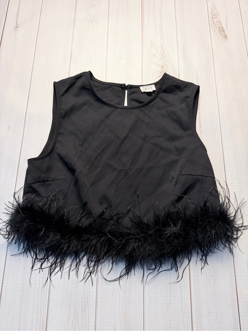 Le Lis Black Feather-Trim Crop Top - Picture 2 of 9